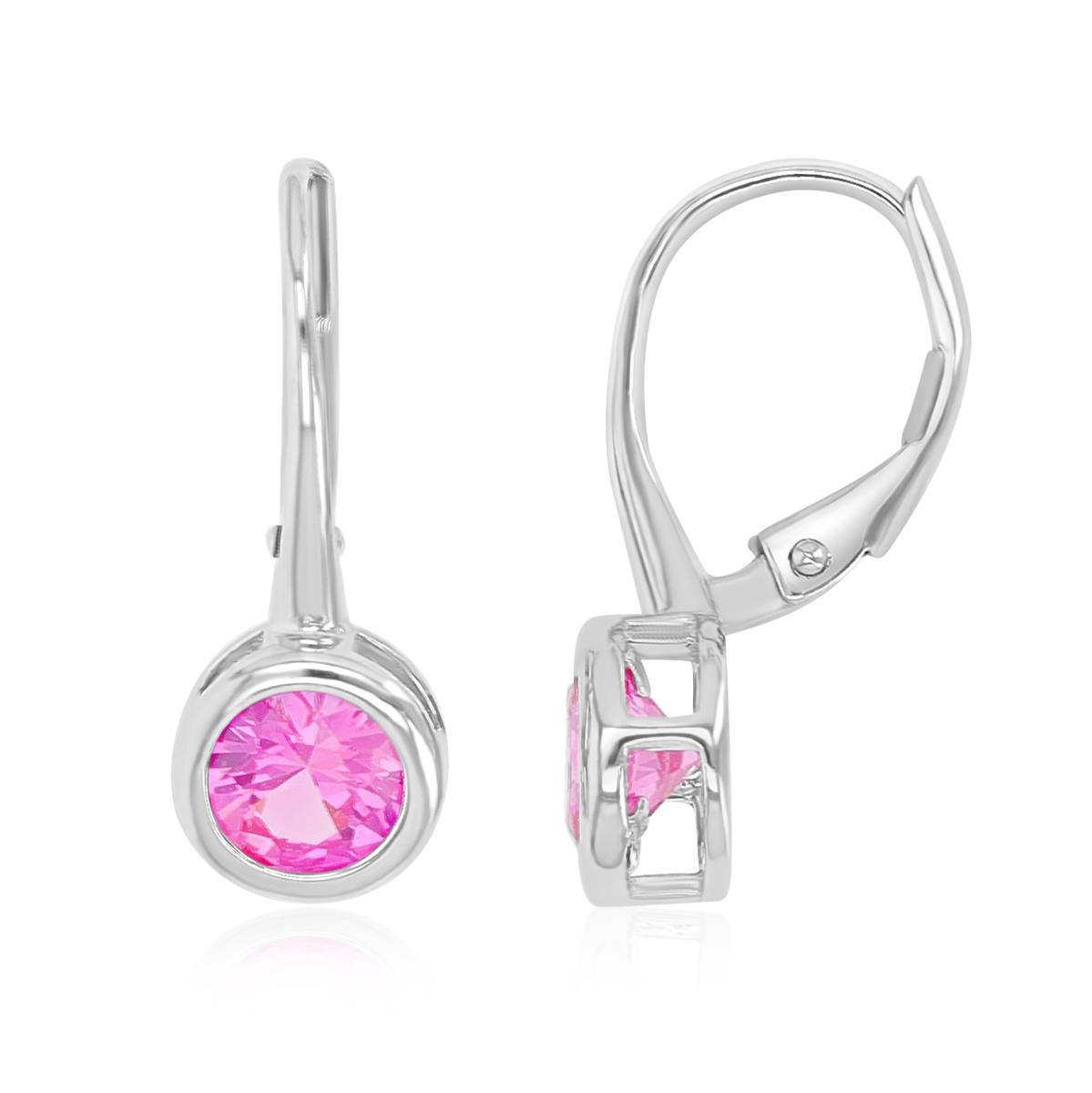 Sterling Silver Rhodium 20X8MM Polished Cr Pink Sapphire Bezel Lever Back Earrings