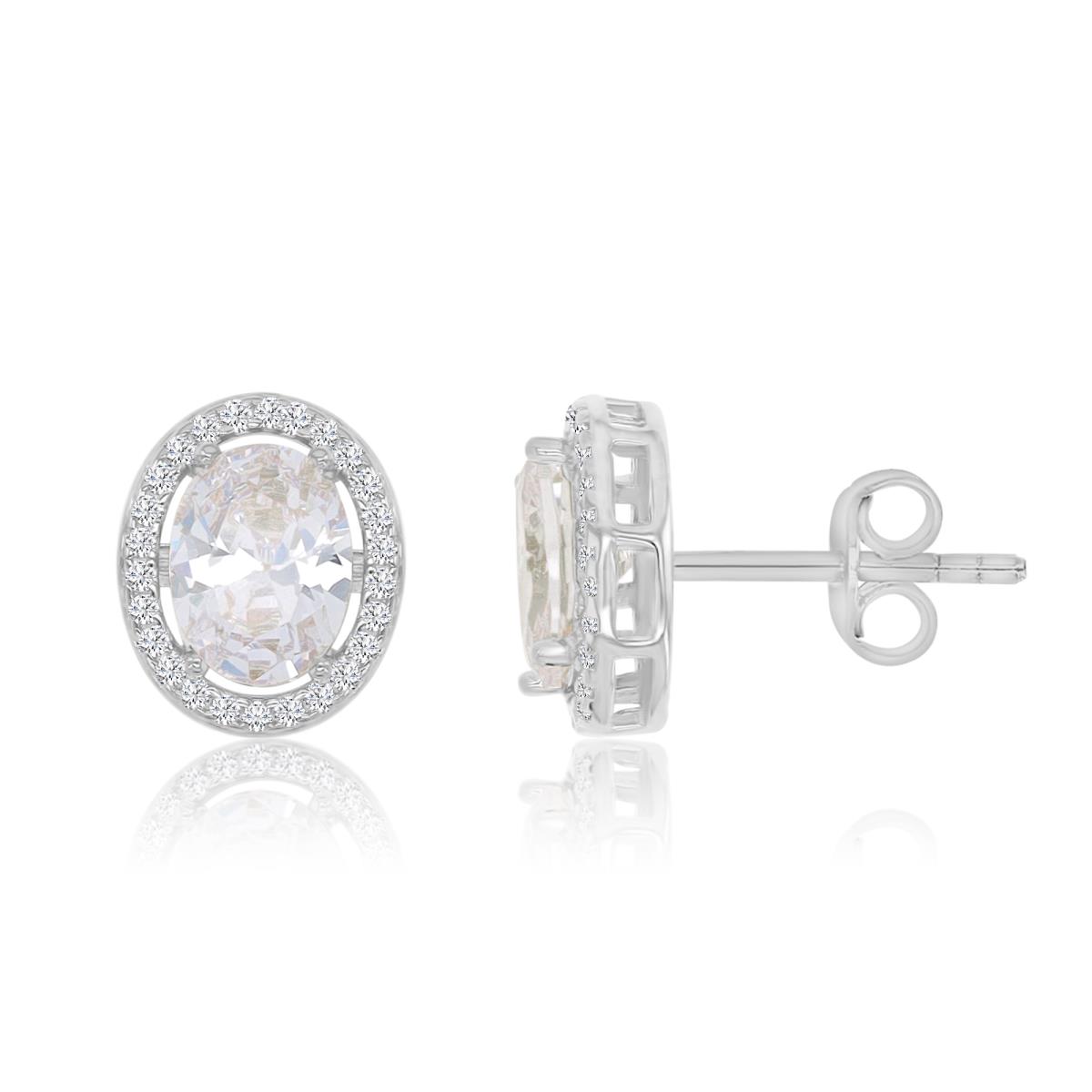 Sterling Silver Rhodium 11MM Polished White CZ Oval Cut Stud Earrings