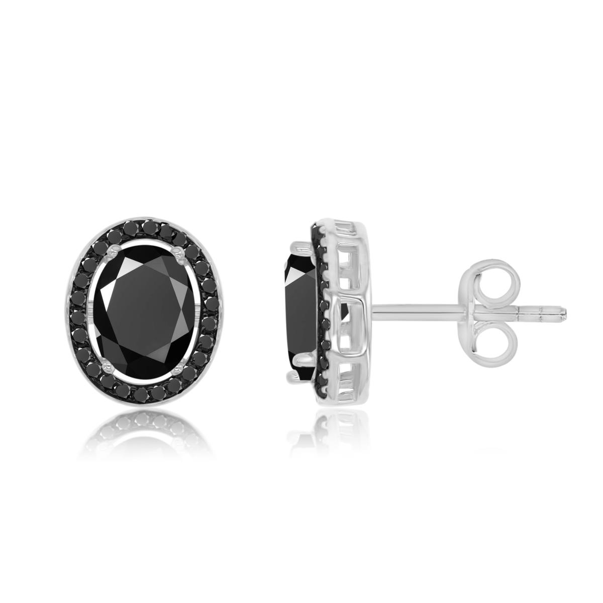 Sterling Silver Black & White 11MM Polished Black Spinel Oval Cut Stud Earrings