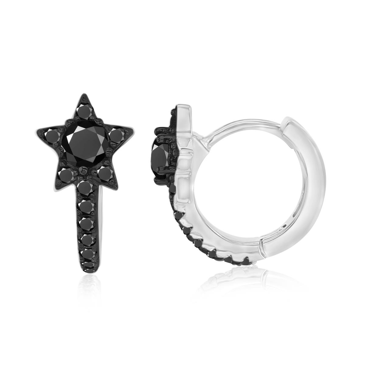 Sterling Silver Black & White 14X8MM Polished Black Spinel Star Huggie Earrings