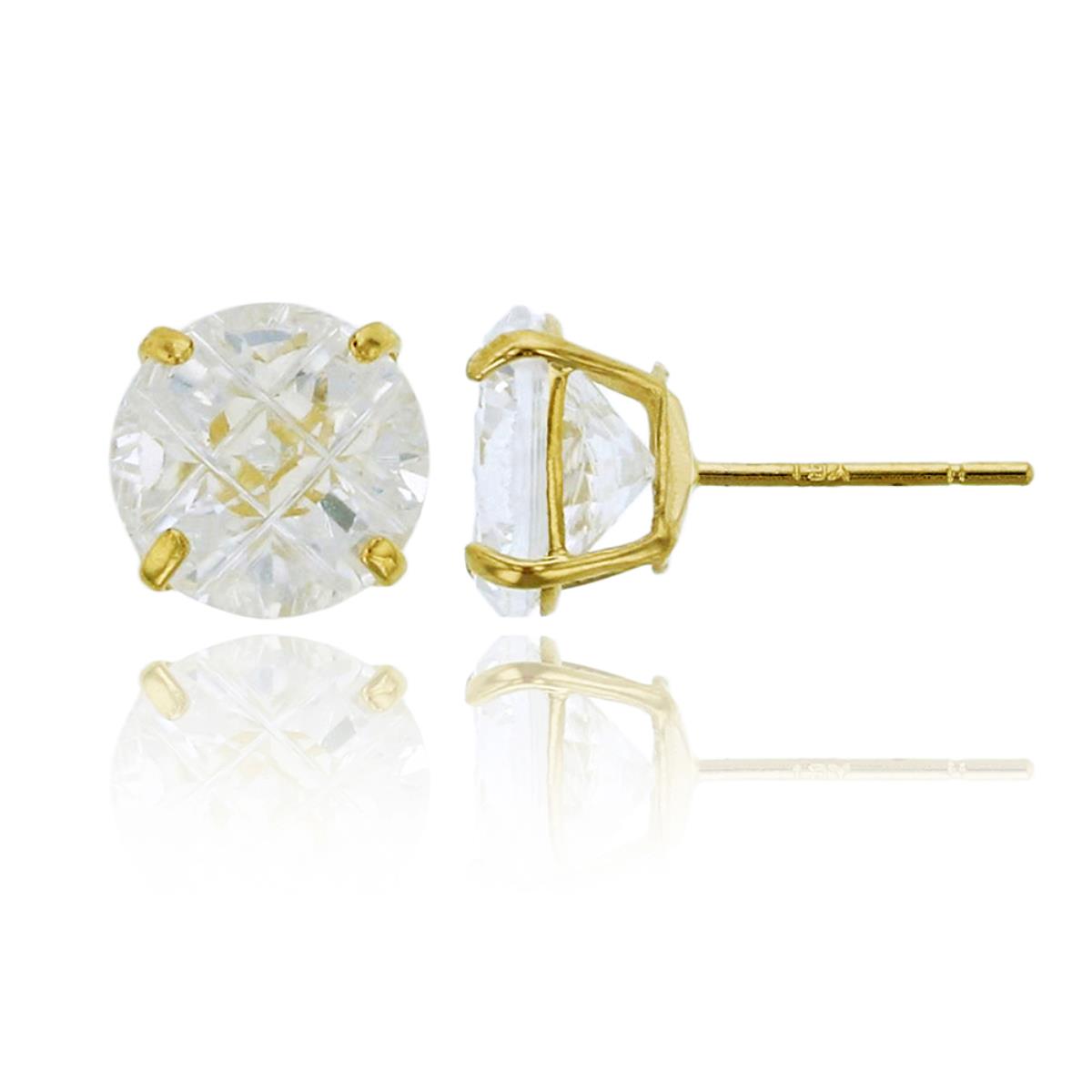 10K Yellow Gold 10mm 9-Segment Round CZ Basket Stud Earring