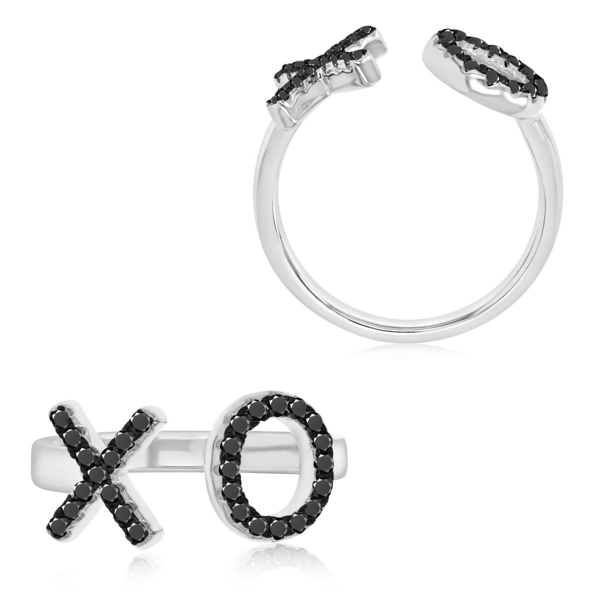 Sterling Silver Black & White 20X10MM Polished Black Spinel XOXO Pave Open Ring