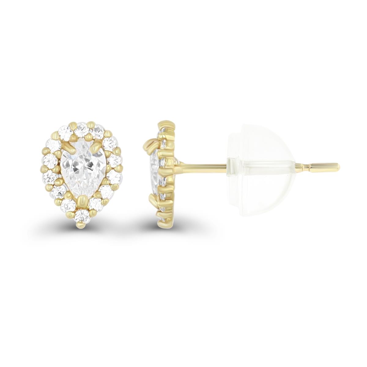 10K Yellow Gold Pave 4X3mm Pear Halo Stud Earring