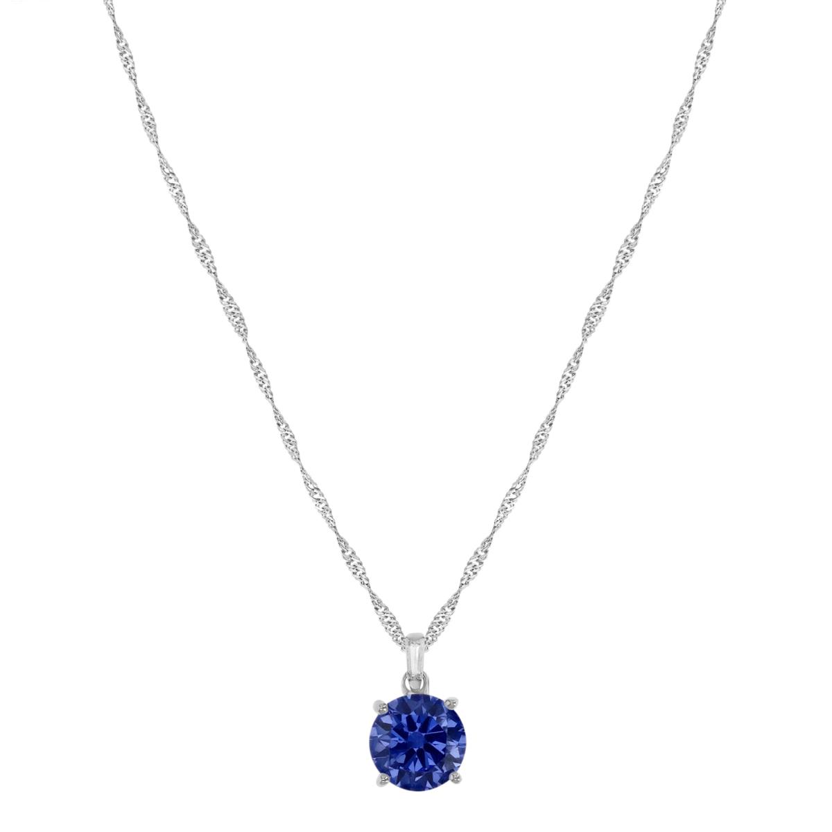 Sterling Silver Rhodium 14X8MM Polished Tanzanite & White CZ Solitaire Round & Tap Baguette Cut 18+2" Singapore Necklace