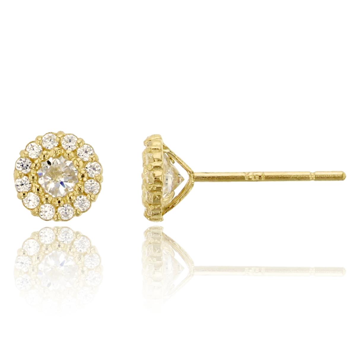 10K Yellow Gold Pave 3.25mm Round Bubble Cluster Stud Earring