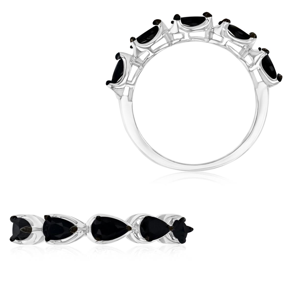 Sterling Silver Black & White 4MM Polished Black Spinel Teardrop Half Eternity Ring