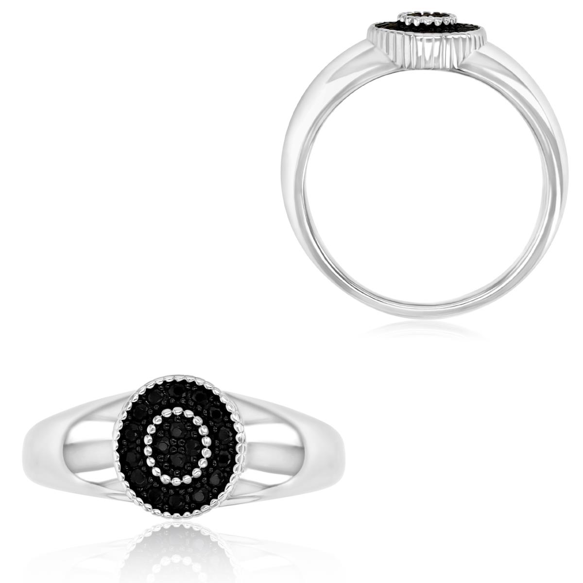 Sterling Silver Black & White 9.5X9MM Polished Black Spinel Pave Ring