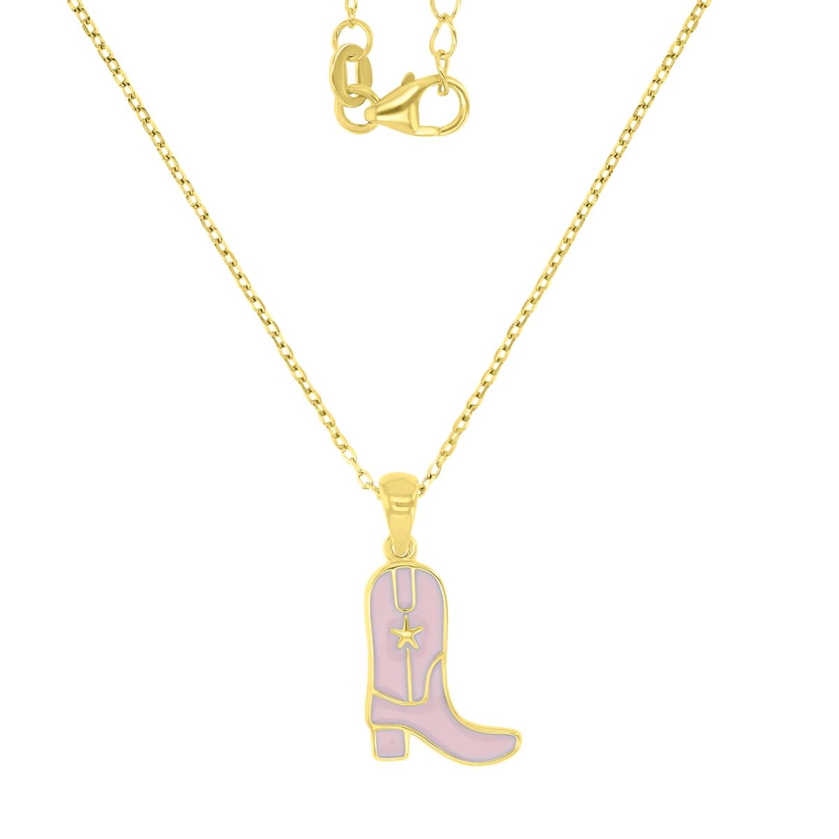 Sterling Silver Yellow 24X12MM Polished Pink Enamel Cowboy Boot 18+2" Necklace