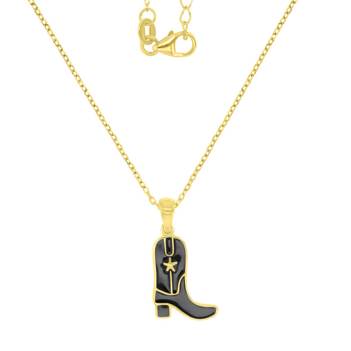 Sterling Silver Yellow 1M 24X12MM Polished Black Enamel Cowboy Boot 18+2" Necklace
