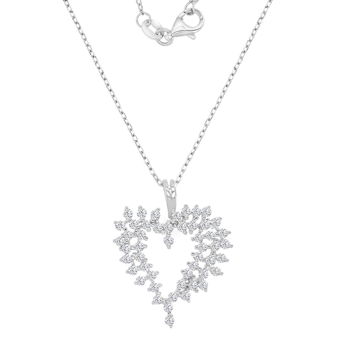 Sterling Silver Rhodium 27X22MM Polished White CZ Heart 16+2" Necklace