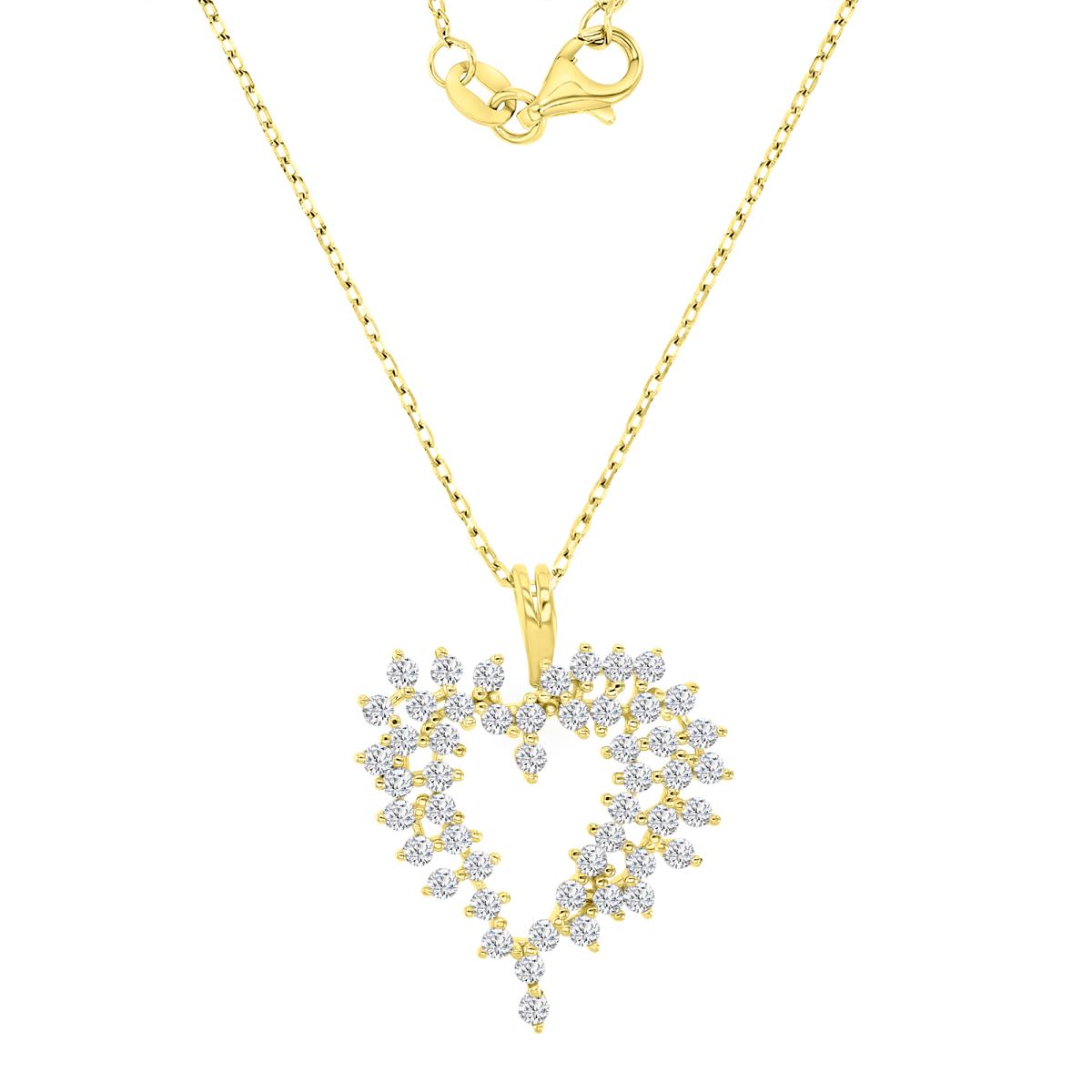 Sterling Silver Yellow 27X22MM Polished White CZ Heart 16+2" Necklace
