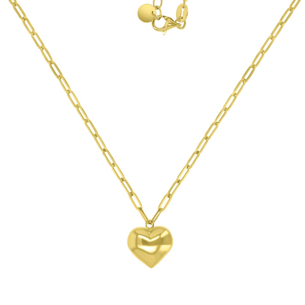 14K Yellow Gold 2mm Paperclip Dangling Heart  18+1" Necklace