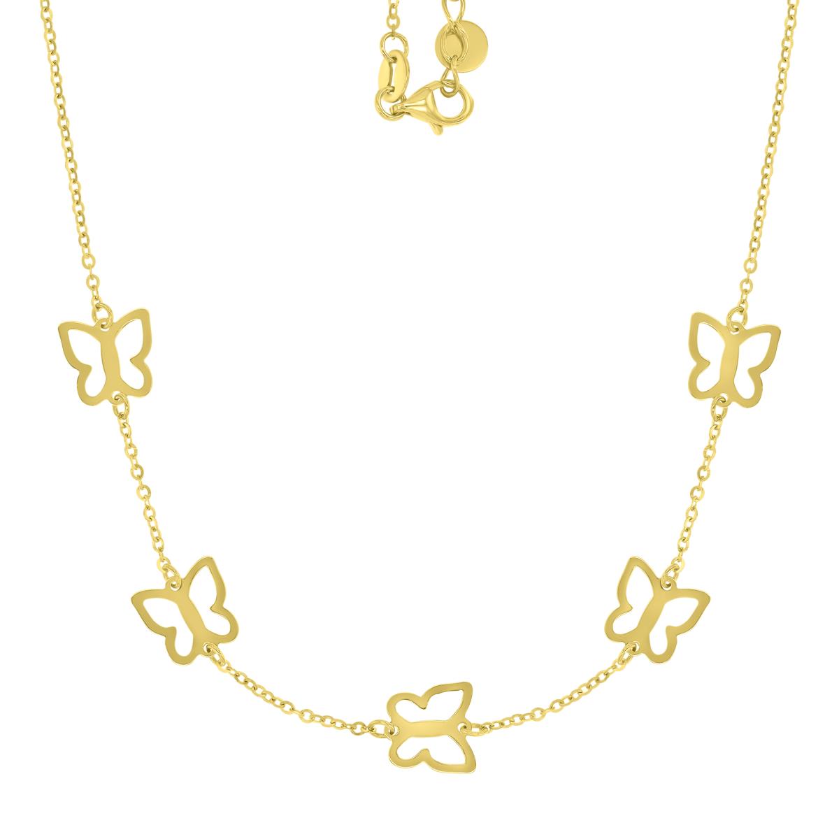 14K Yellow Gold 8.50MM Butterfly Station 17+1" Rolo Necklace