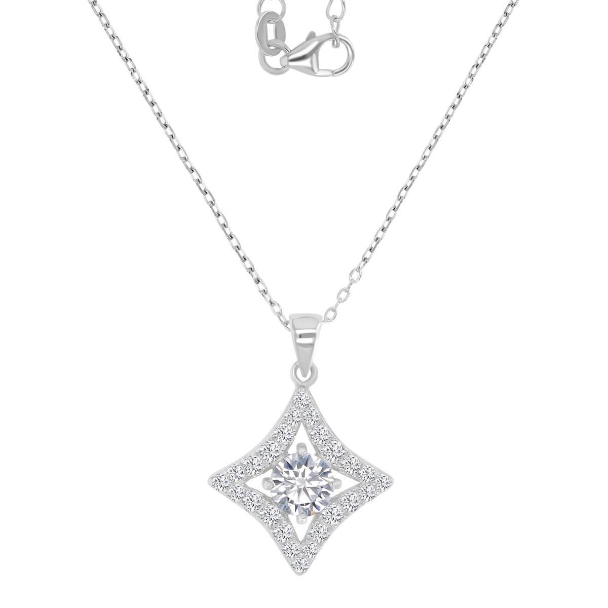 Sterling Silver Rhodium 17.5MM Polished White CZ Star 16+2" Necklace