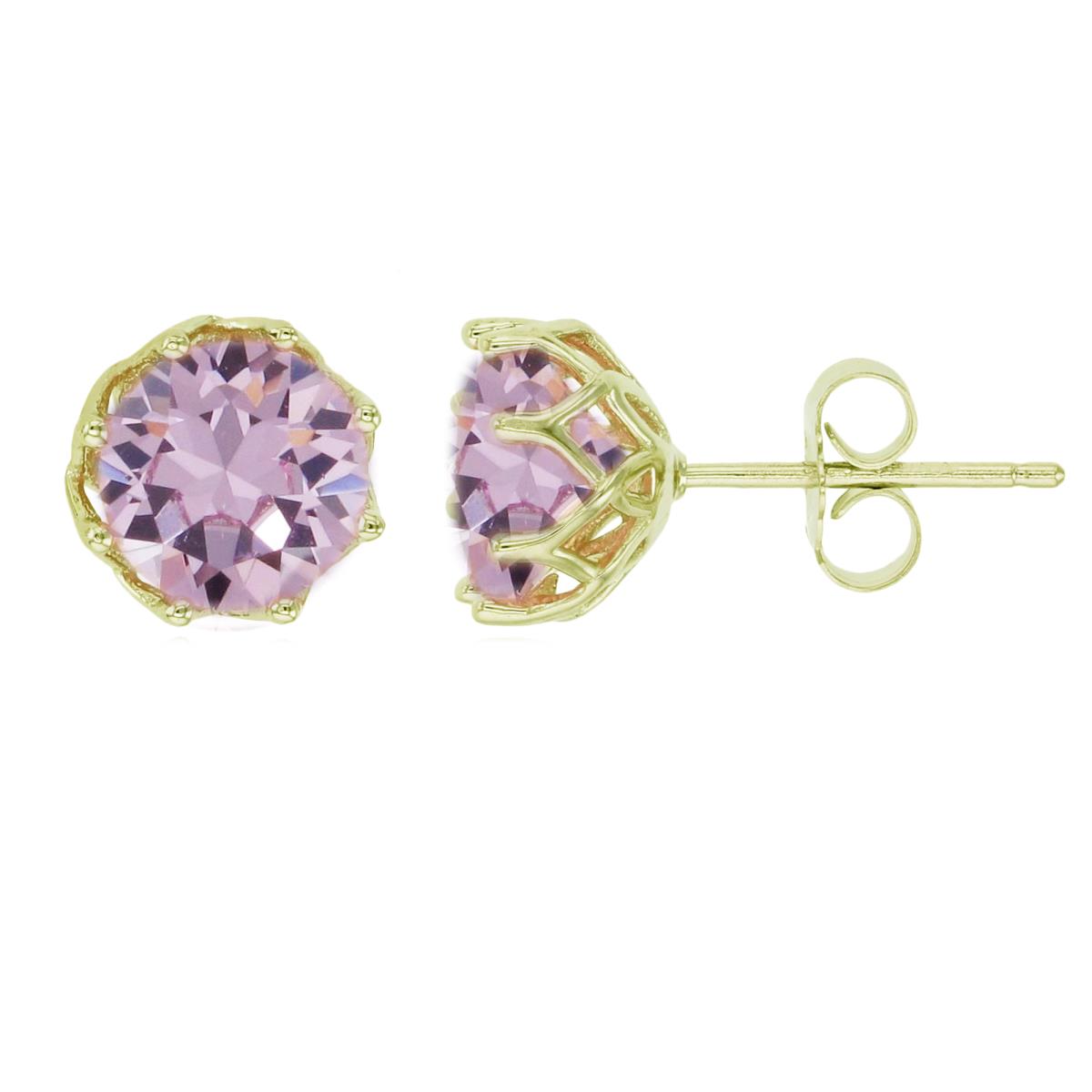 14K Yellow Gold 8mm Round Cut Morganite Solitaire Stud Earring