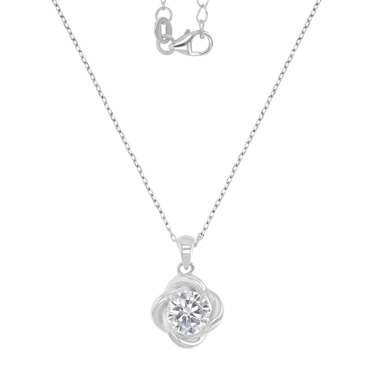 Sterling Silver Rhodium 14MM Polished White CZ Solitaire Flower 16+2" Necklace