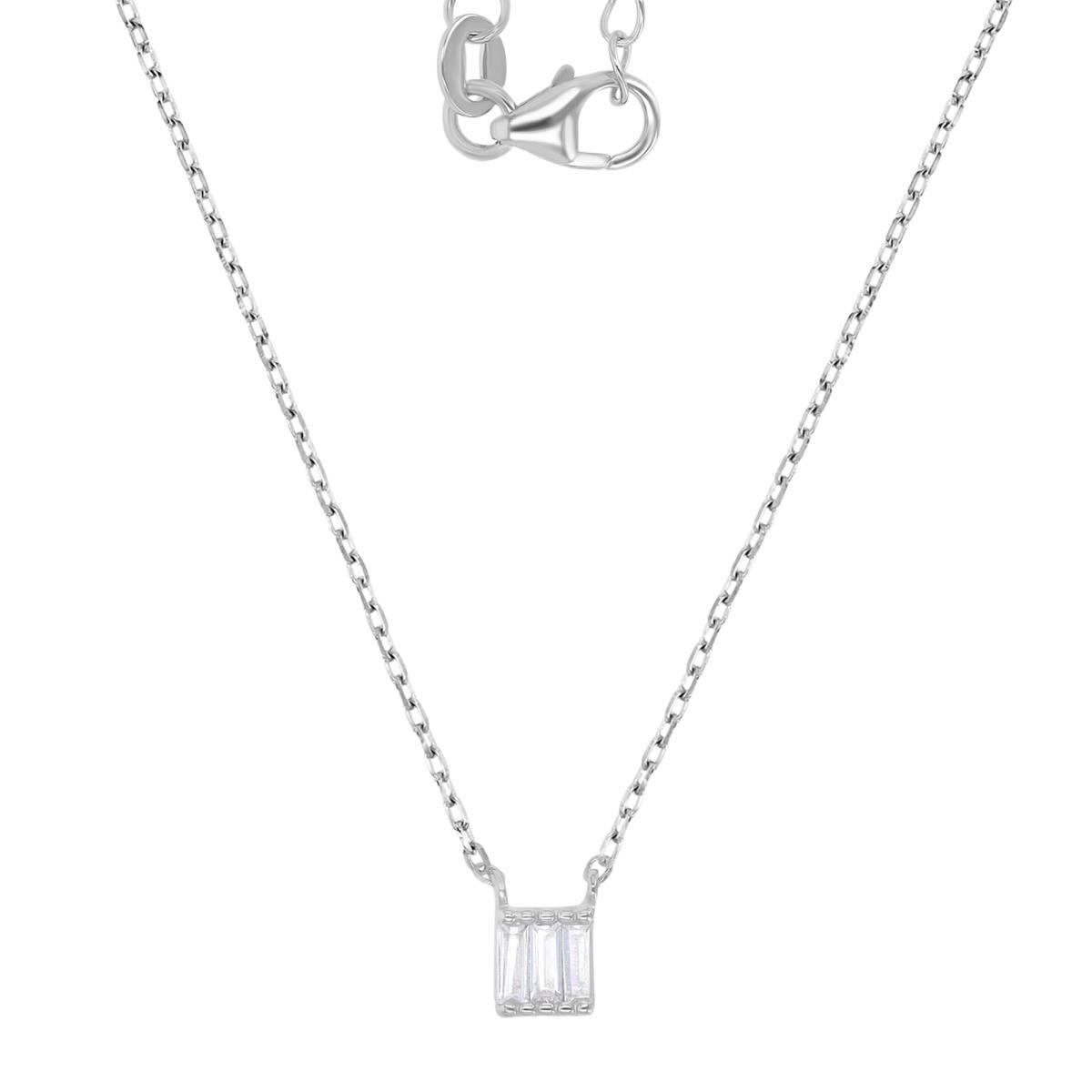 Sterling Silver Rhodium 5.5MM Polished White CZ Baguette Cut 16+2" Necklace