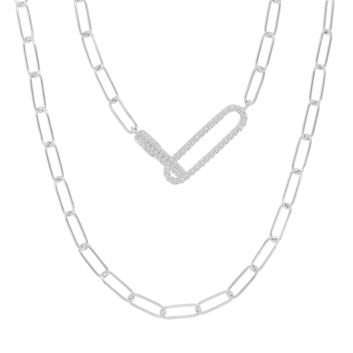 Sterling Silver Rhodium 20X7MM Polished White CZ Paper Clip Link 19" Necklace