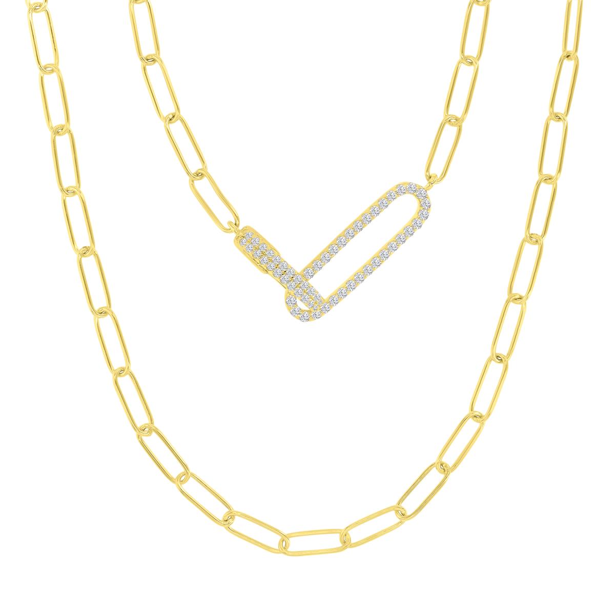 Sterling Silver Yellow 20X7MM Polished White CZ Paper Clip Link 19" Necklace