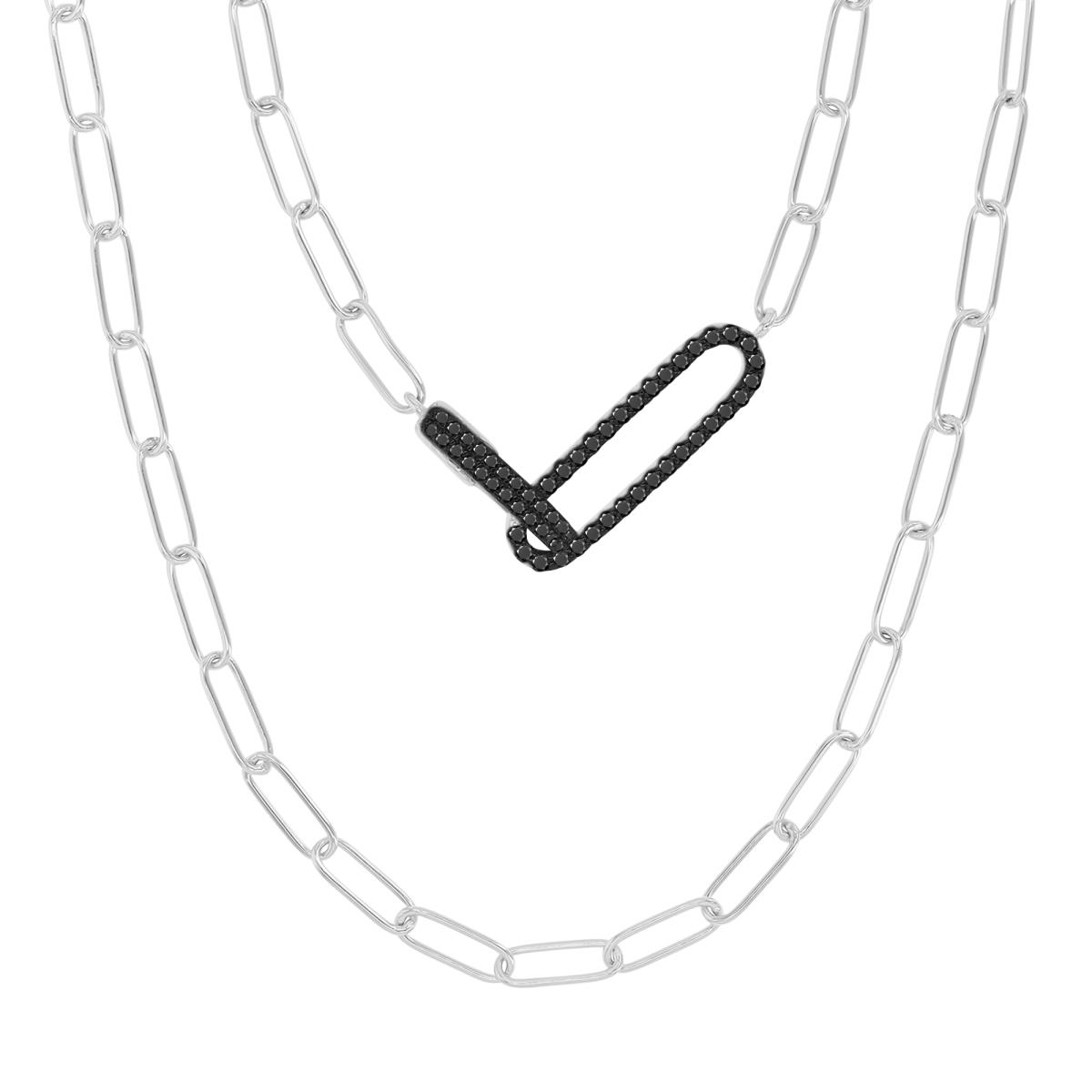 Sterling Silver Black & White 20X7MM Polished Black Spinel Paper Clip Link 19" Necklace