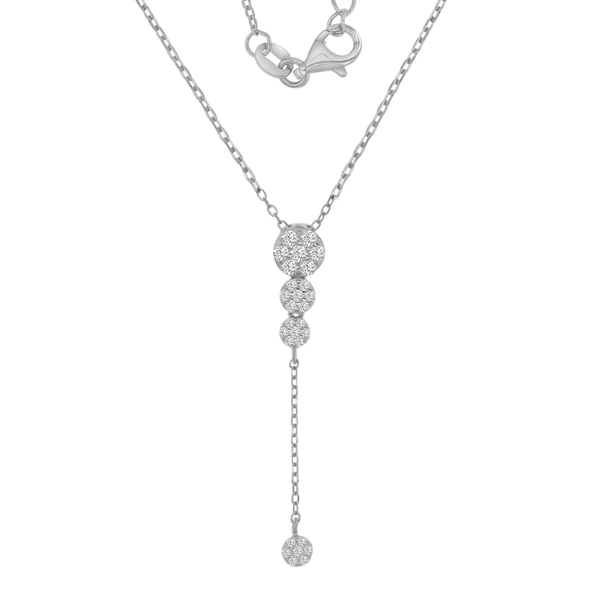 Sterling Silver Platinum Plated 40X6MM Polished White CZ Pave Dangling Y 18+2" Necklace