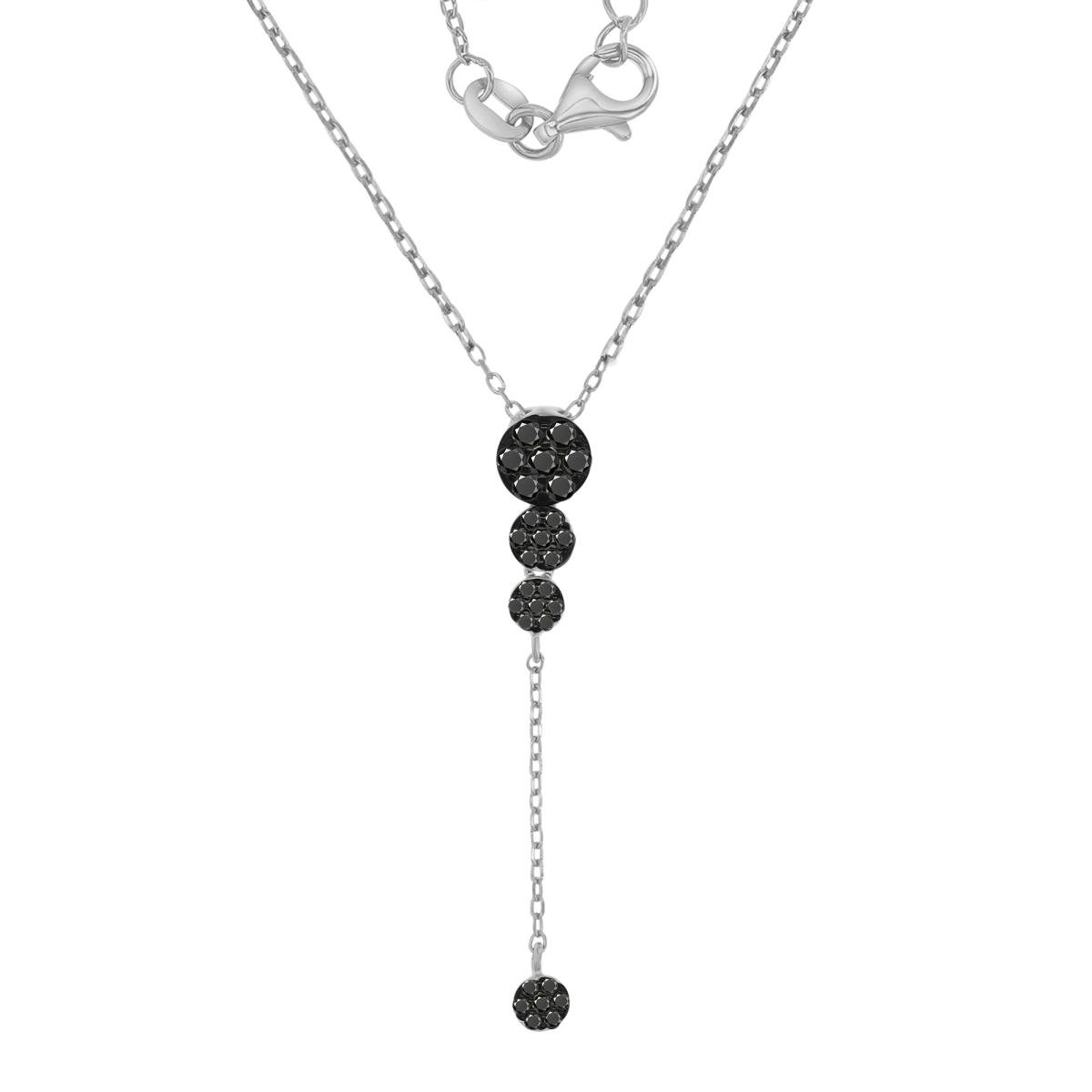 Sterling Silver Black & White 40X6MM Polished Black Spinel Pave Dangling Y 18+2" Necklace
