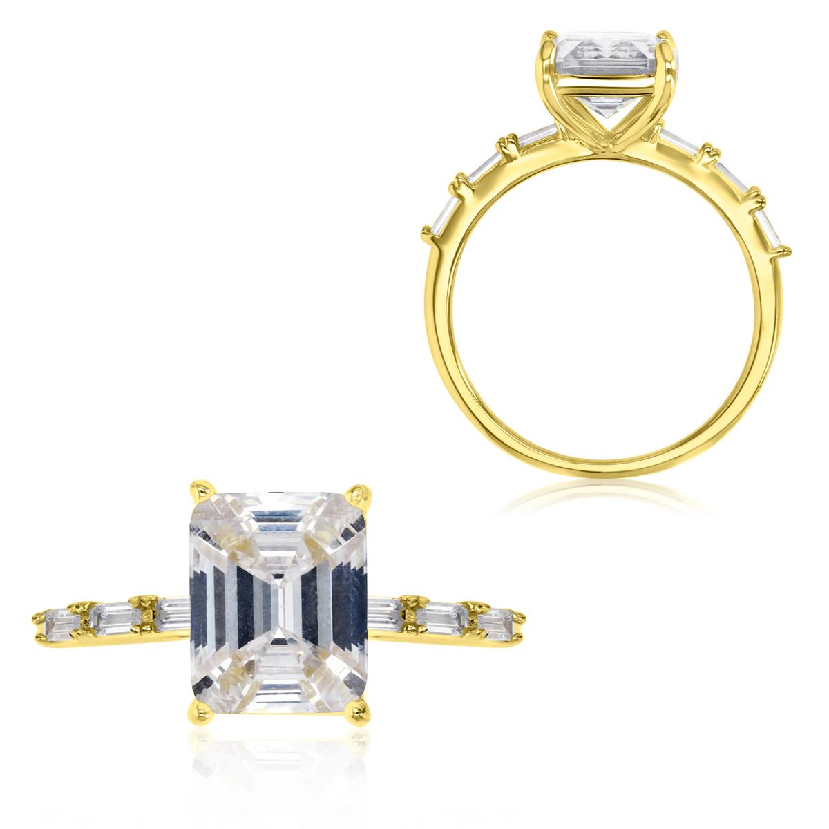 Sterling Silver Yellow 10.5X8MM Polished White CZ Emerald Cut Solitaire Ring