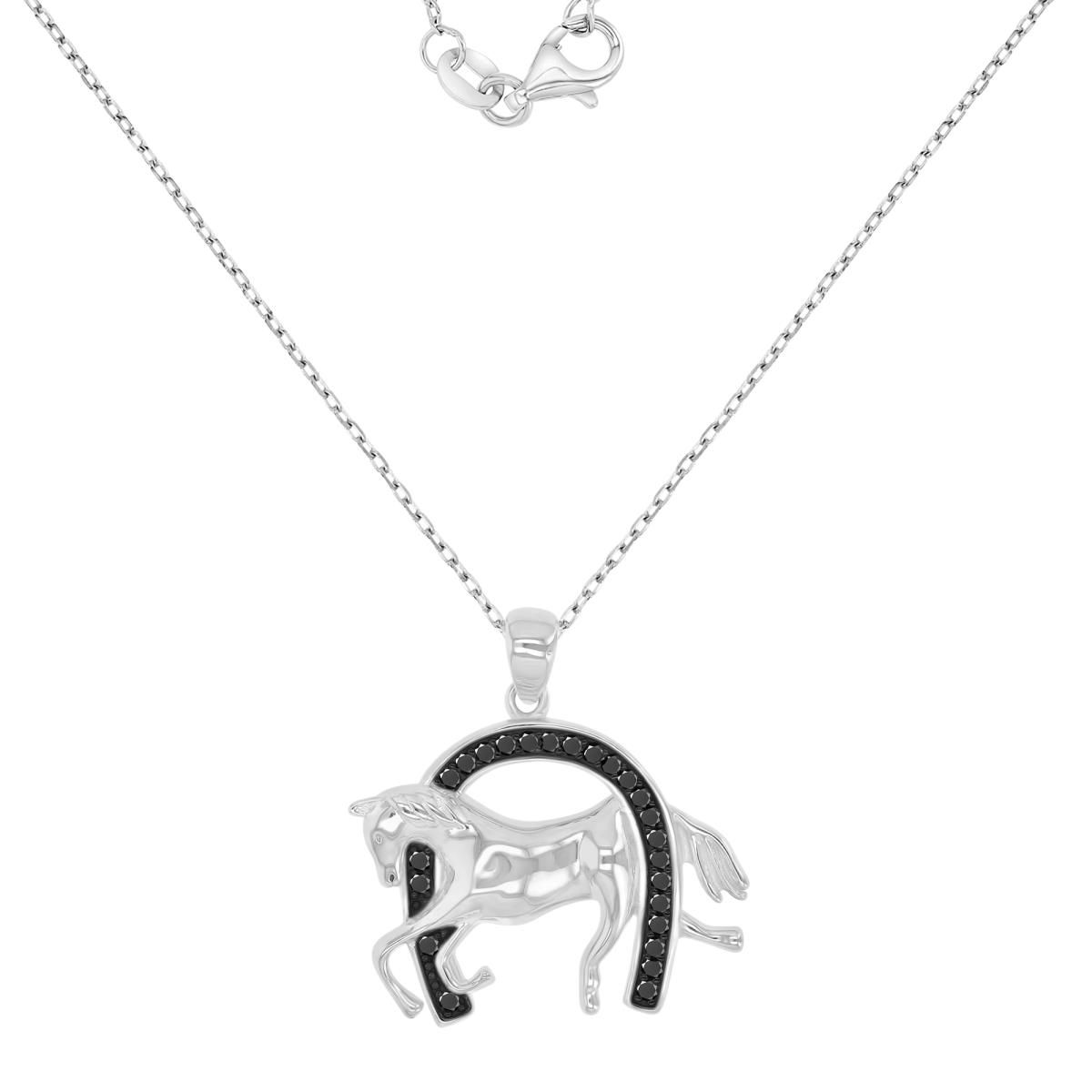 Sterling Silver Black & White 23X19MM Polished Black Spinel Horse Shoe 18+2" Necklace