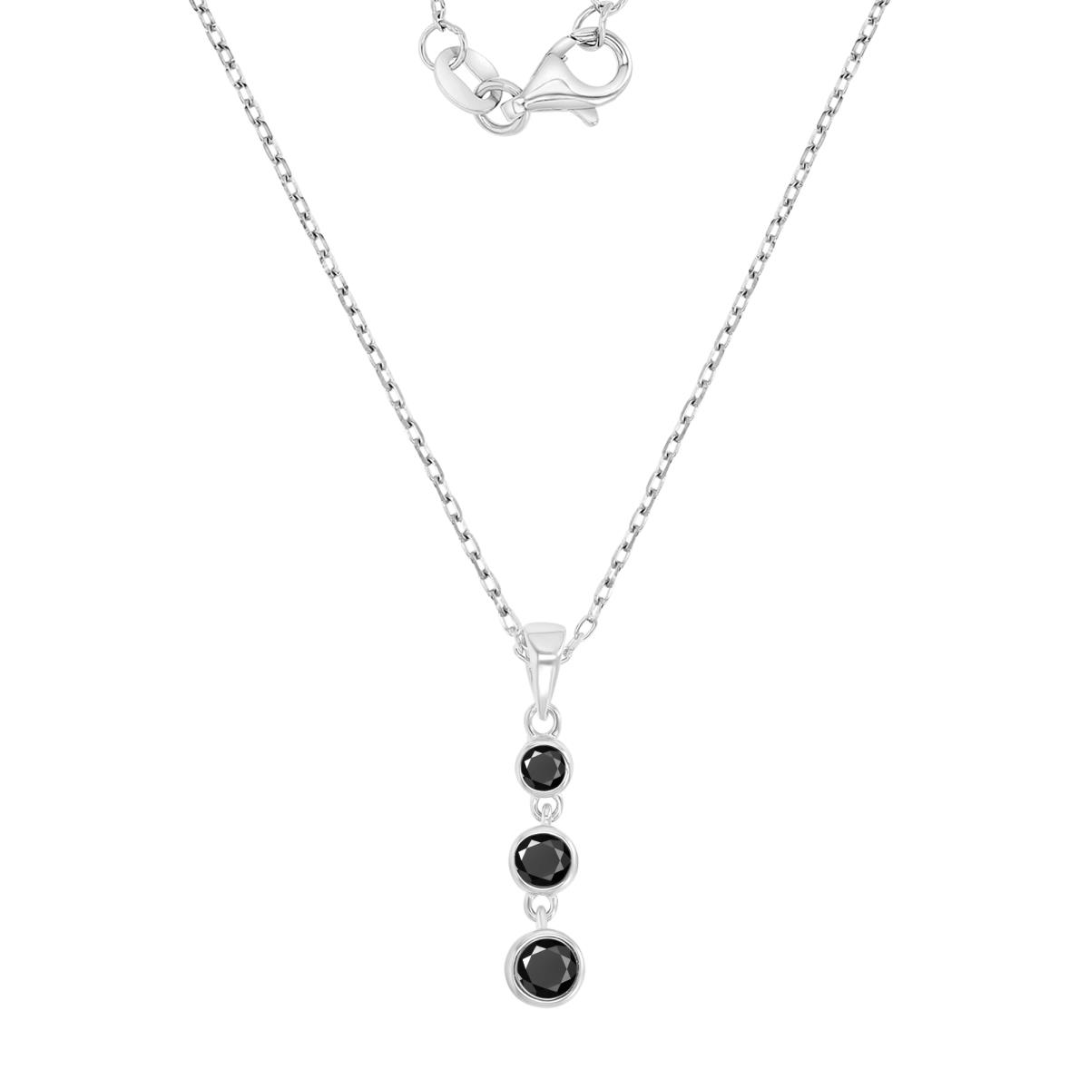 Sterling Silver Rhodium 22X5MM Polished Black Spinel Three Stone Dangling 16+2" Necklace