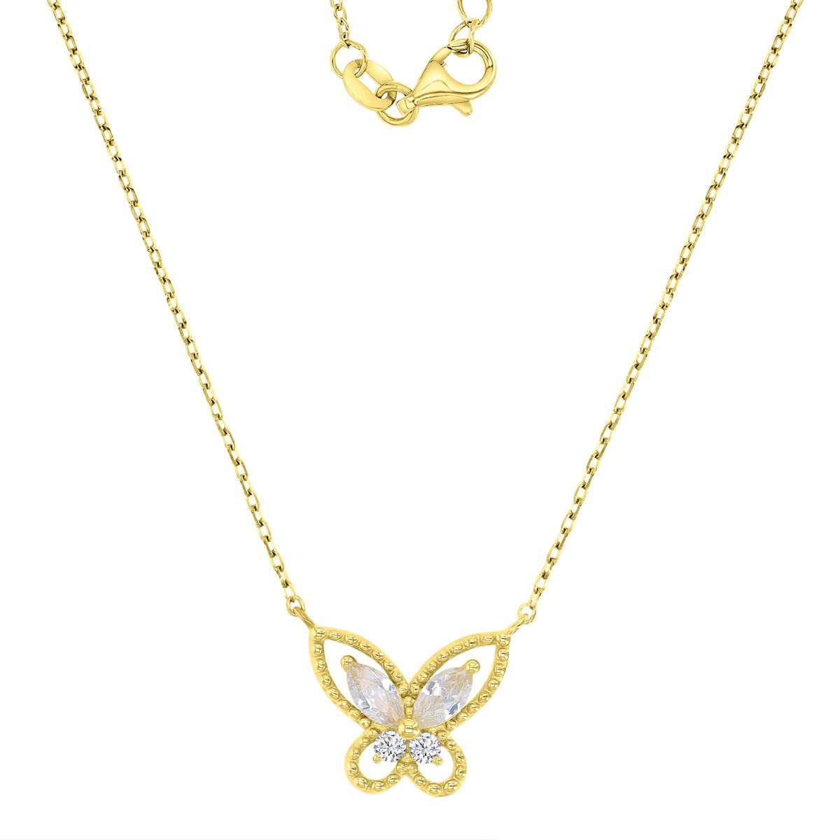 Sterling Silver Yellow 17X13MM Polished White CZ Butterfly Marquise Cut 13+2" Necklace