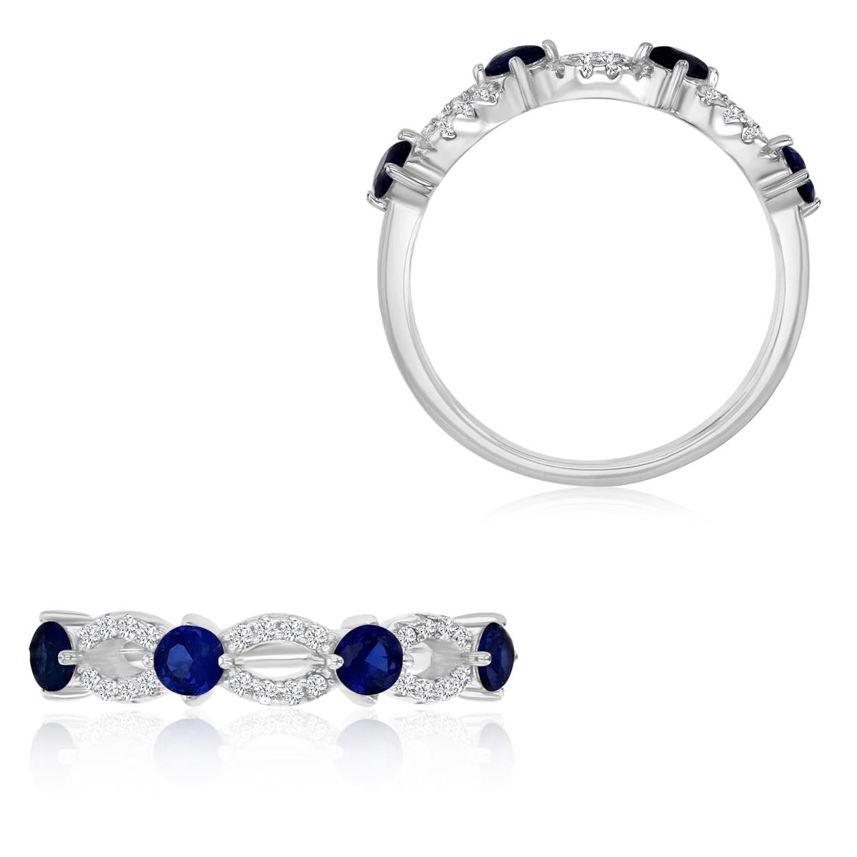 Sterling Silver Rhodium 4MM Polished Cr Blue & Cr White Sapphire Half Braided Eternity Ring