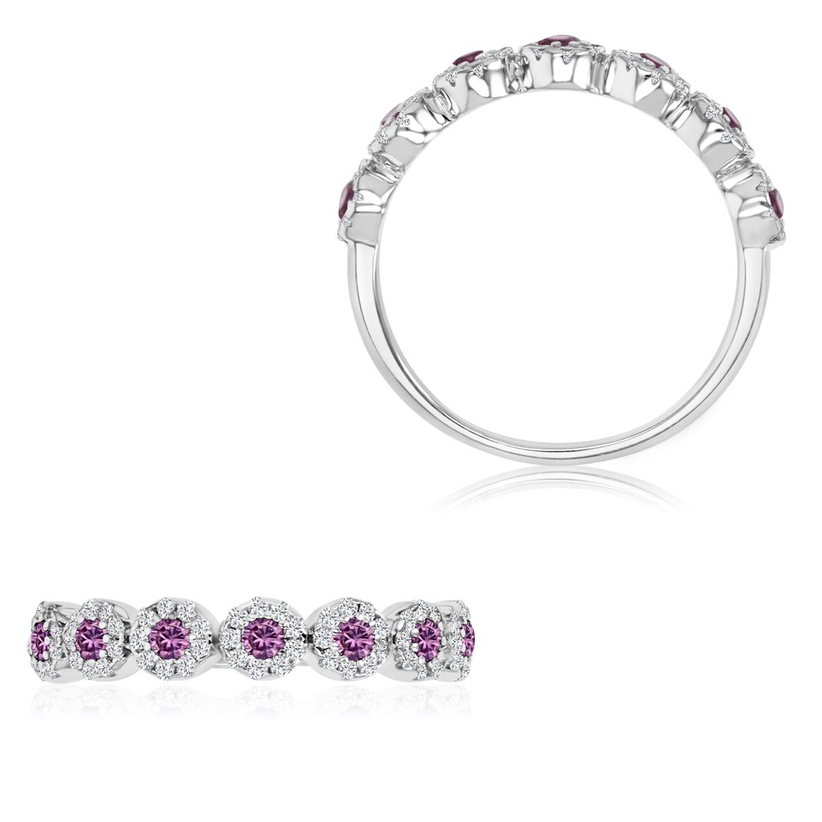 Sterling Silver Rhodium 4MM Polished Cr Pink & Cr White Sapphire Half Eternity Ring