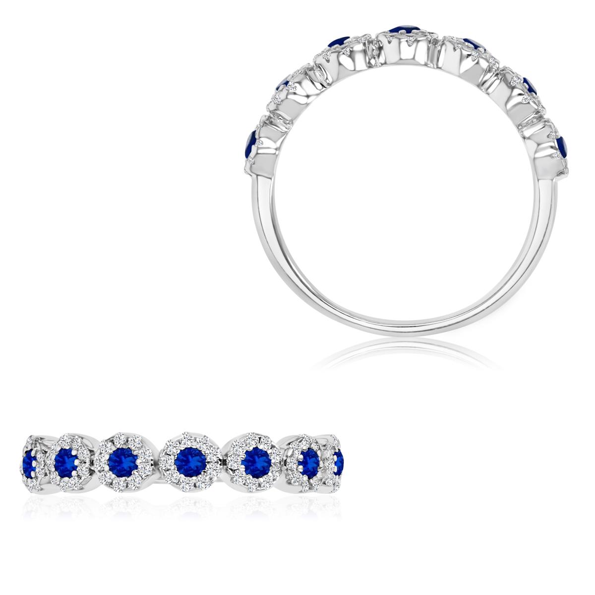 Sterling Silver Rhodium 4MM Polished Cr Blue & Cr White Sapphire Half Eternity Ring