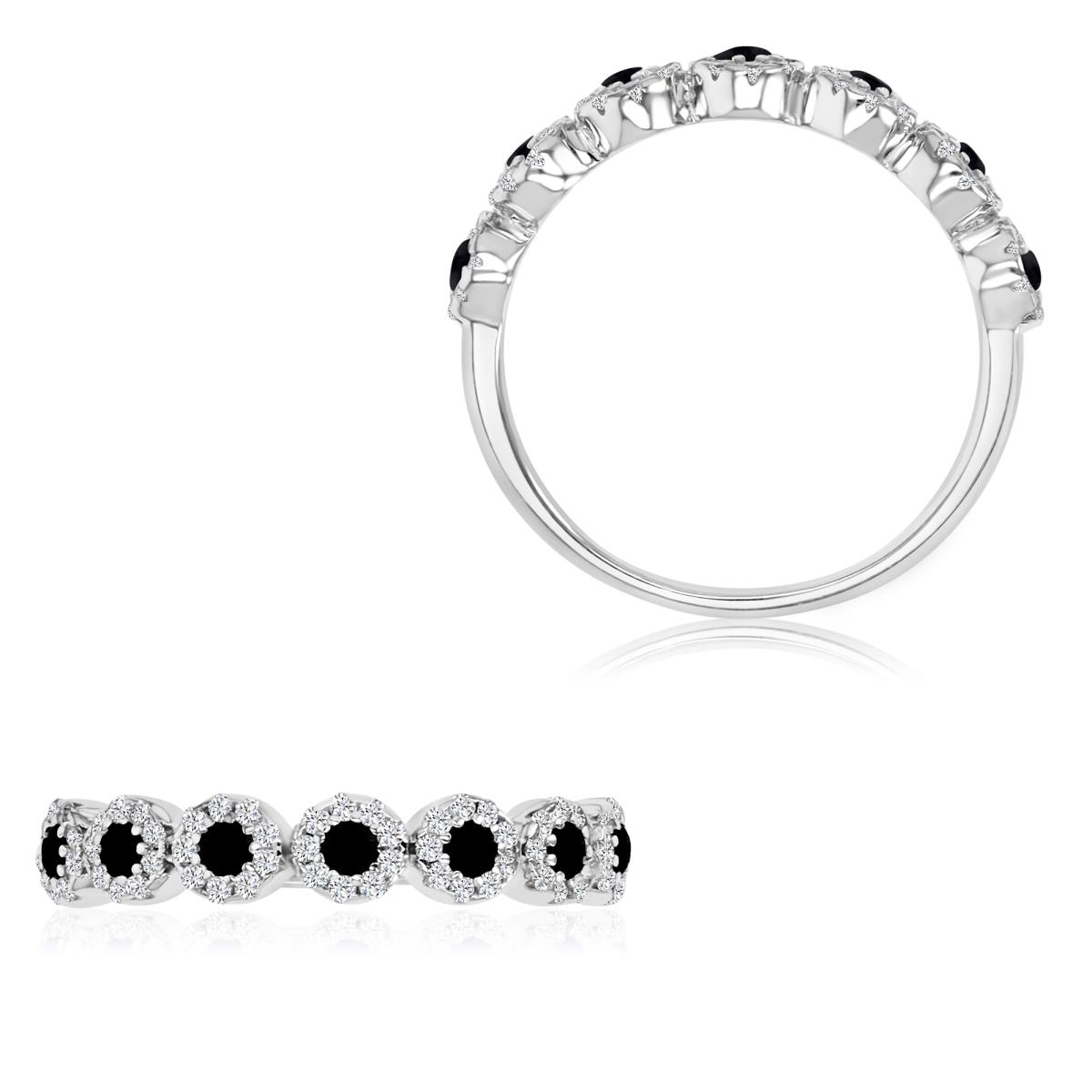 Sterling Silver Rhodium 4MM Polished Black Spinel & Cr White Sapphire Half Eternity Ring