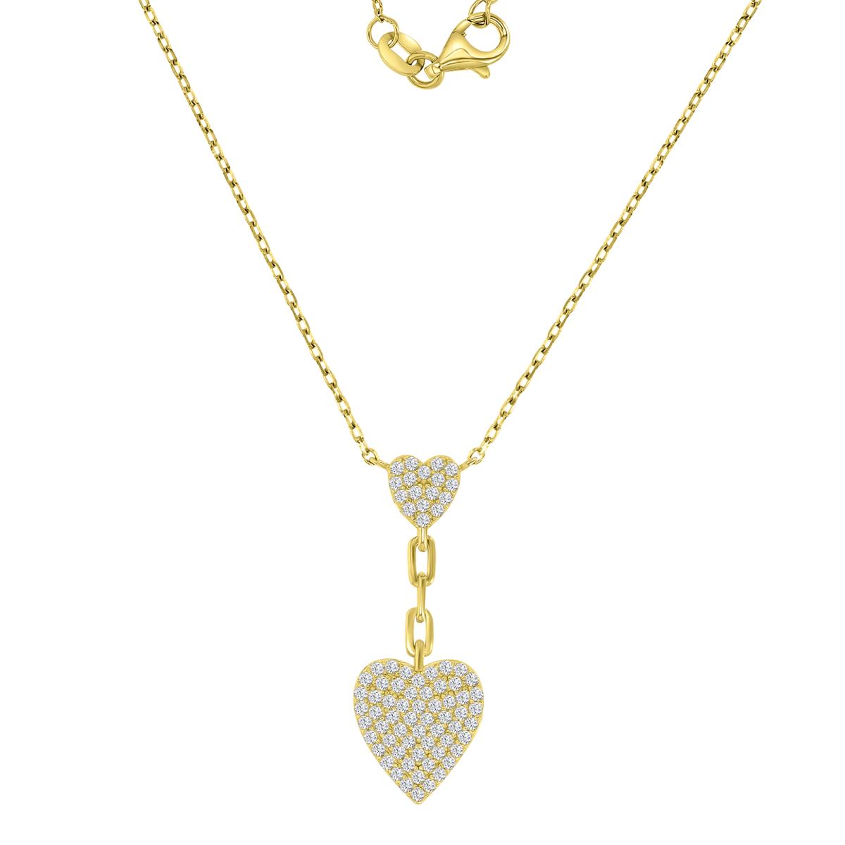 Sterling Silver Yellow 30.5X11.5X9.4MM Polished White CZ Double Heart Dangling 16+2" Necklace
