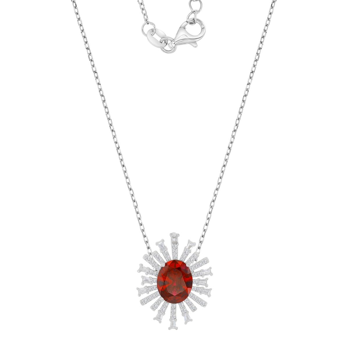Sterling Silver Rhodium 22.3X17.3MM Created Ruby & Created White Sapphire Starburst Oval Vintage Pendant