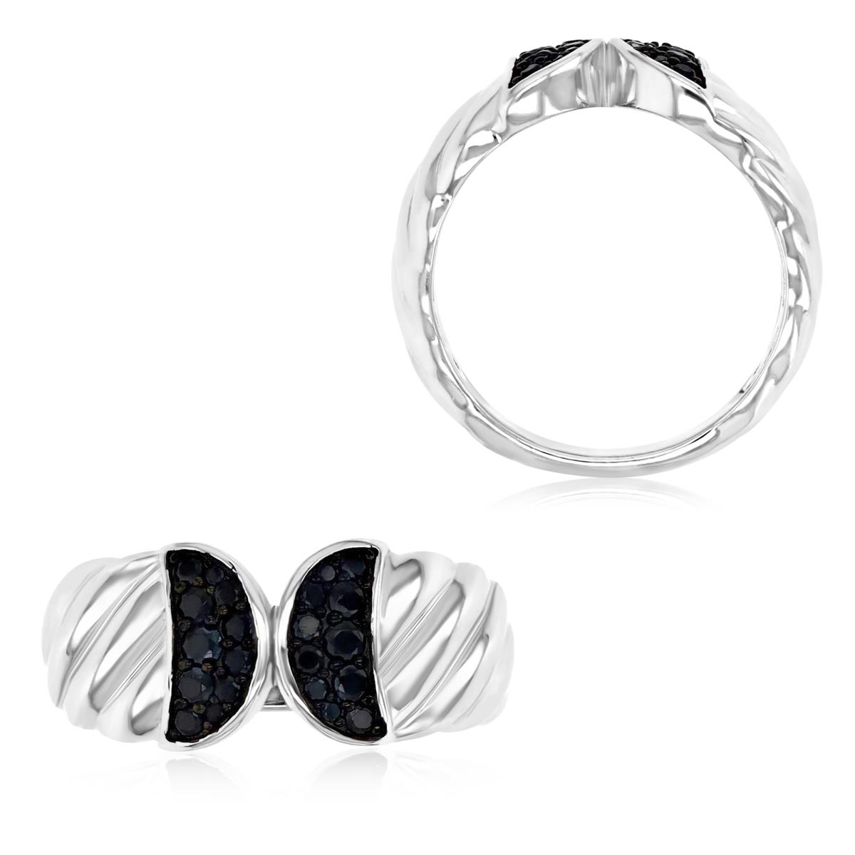 Sterling Silver Black & White 9.6X3MM Polished Black Spinel Butterfly Twisted Ring