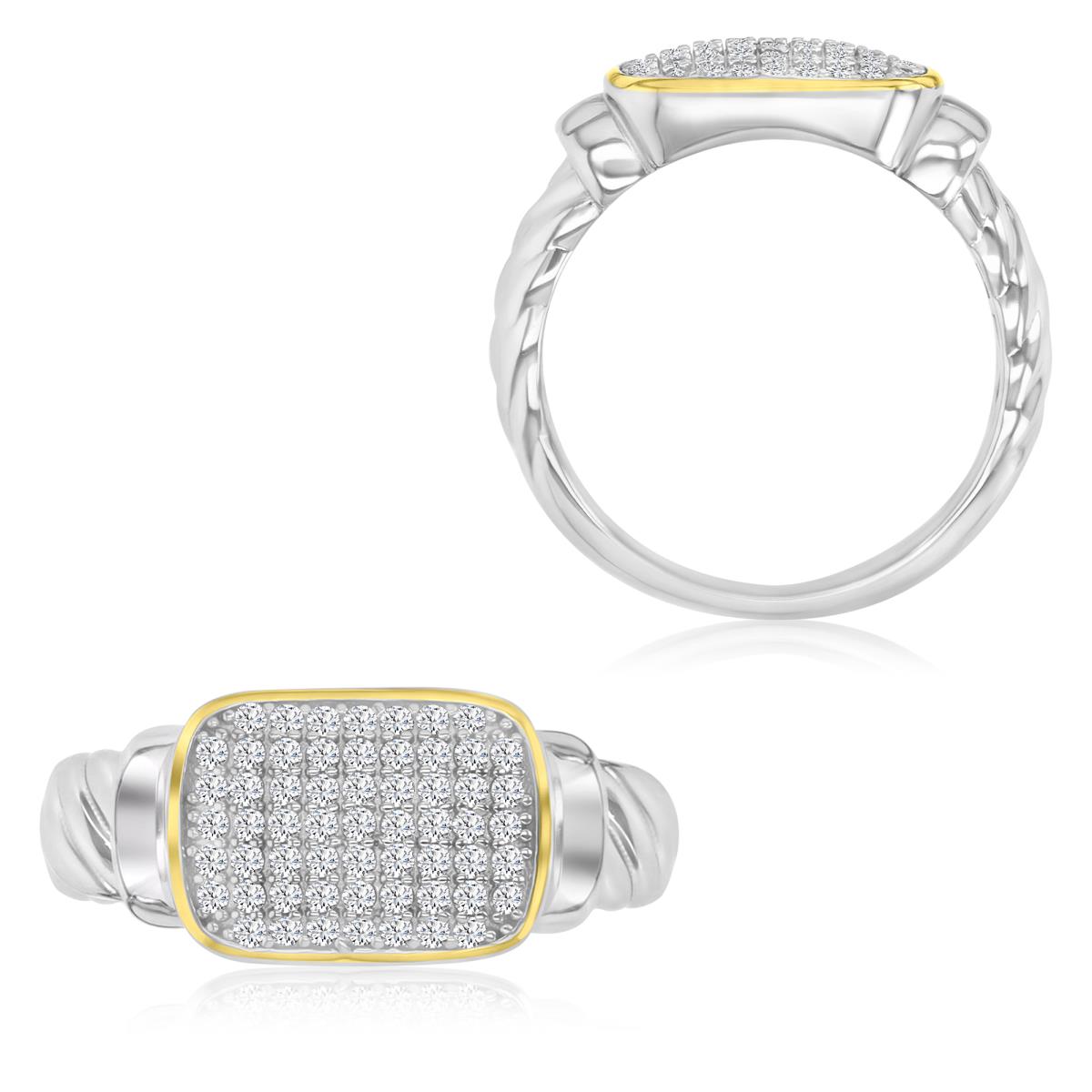 Sterling Silver White & Yellow 16X9MM Polished White CZ Twisted Rope Pave Ring