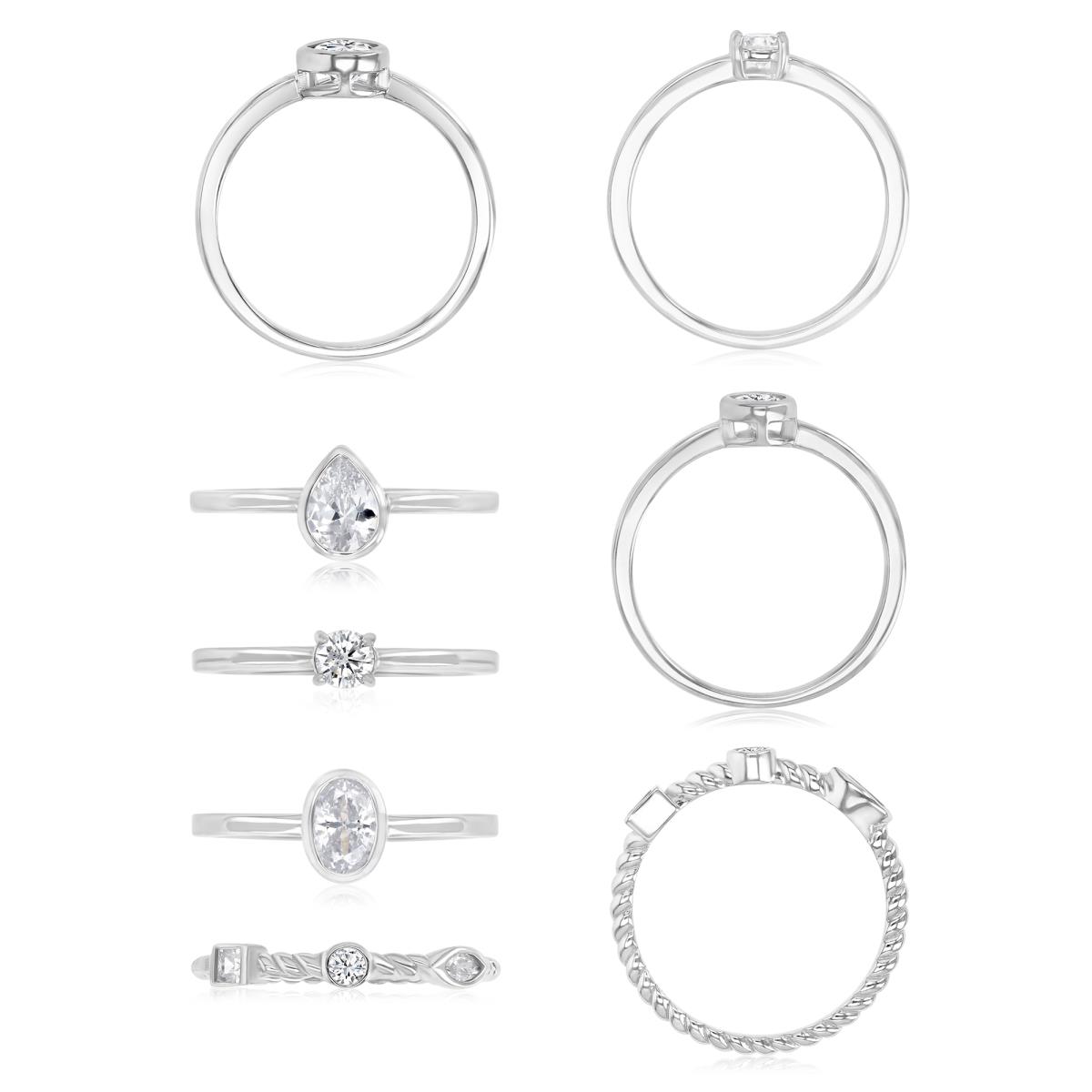 Sterling Silver Rhodium 16MM Polished White CZ Quadruple Ring
