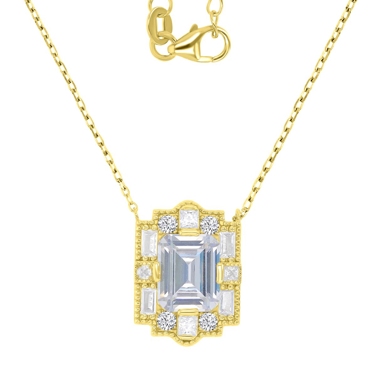 Sterling Silver Yellow 1M 19X14MM Polished White CZ Emerald Cut Vintage 18+2" Necklace