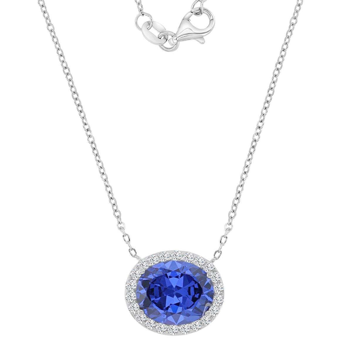 Sterling Silver Rhodium 15.6X13.4MM Polished Tanzanite & White CZ Oval Cut Pendant 18+2" Necklace