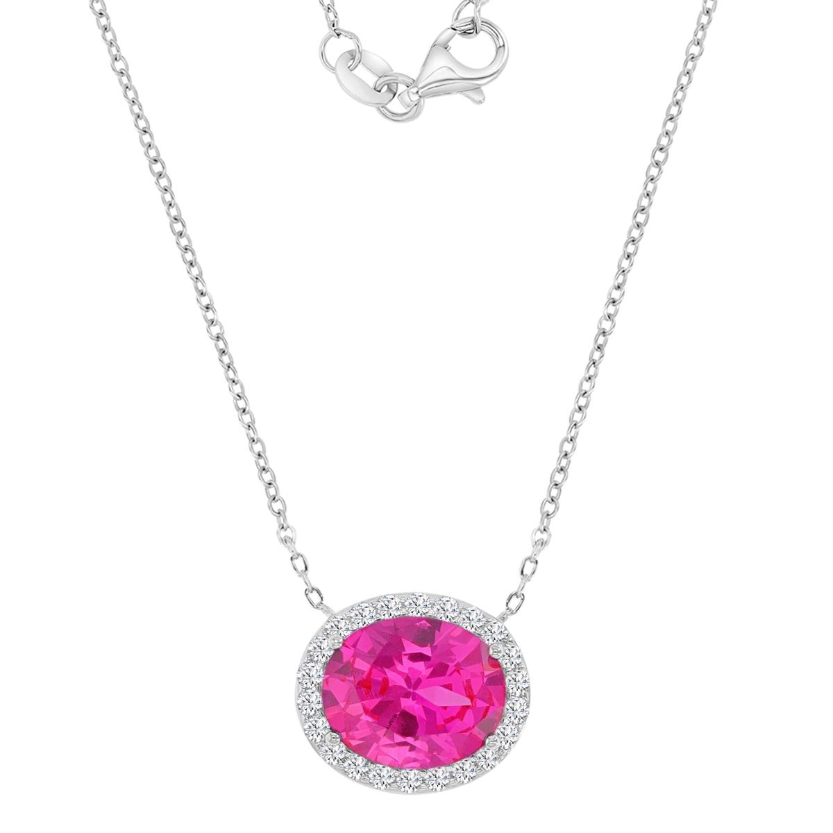 Sterling Silver Rhodium 15.6X13.4MM Created Pink & Created White Sapphire Oval Cut Pendant 18+2" Necklace