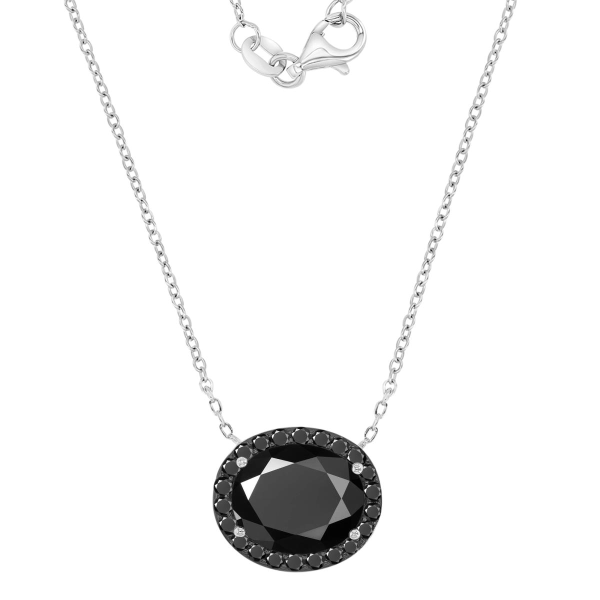 Sterling Silver Black & White 15.6X13.4MM Polished Black Spinel Oval Cut Pendant 18+2" Necklace