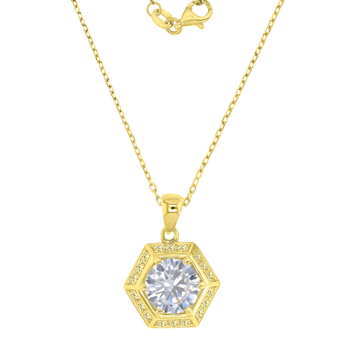 Sterling Silver Yellow 20X14.3MM Polished White CZ Octagon 16+2" Necklace