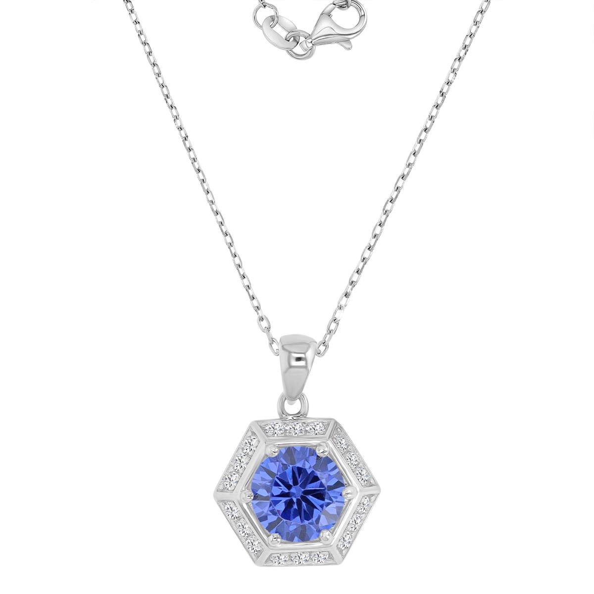 Sterling Silver Rhodium 20X14.3MM Polished Tanzanite & White CZ Octagon 16+2" Necklace