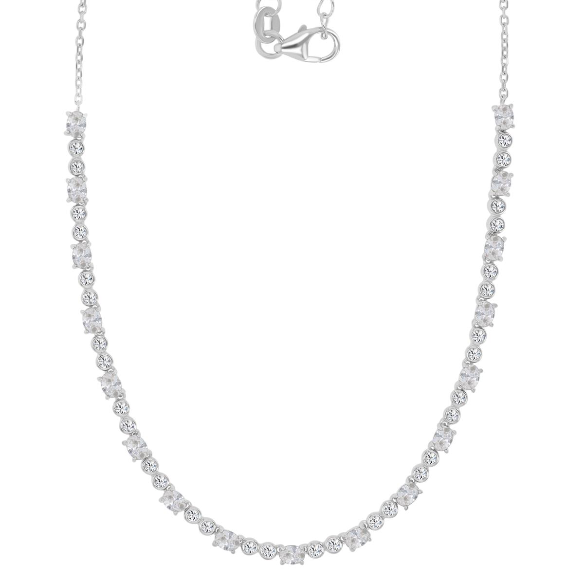 Sterling Silver Rhodium 3.5MM White CZ Curved Bar 18+2" Necklace