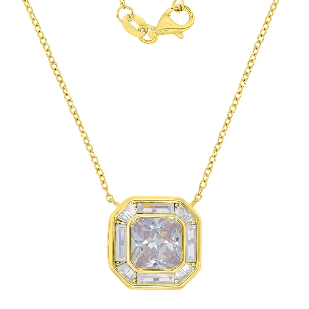 Sterling Silver Yellow 15MM Cushion Cut White CZ 16+2" Necklace