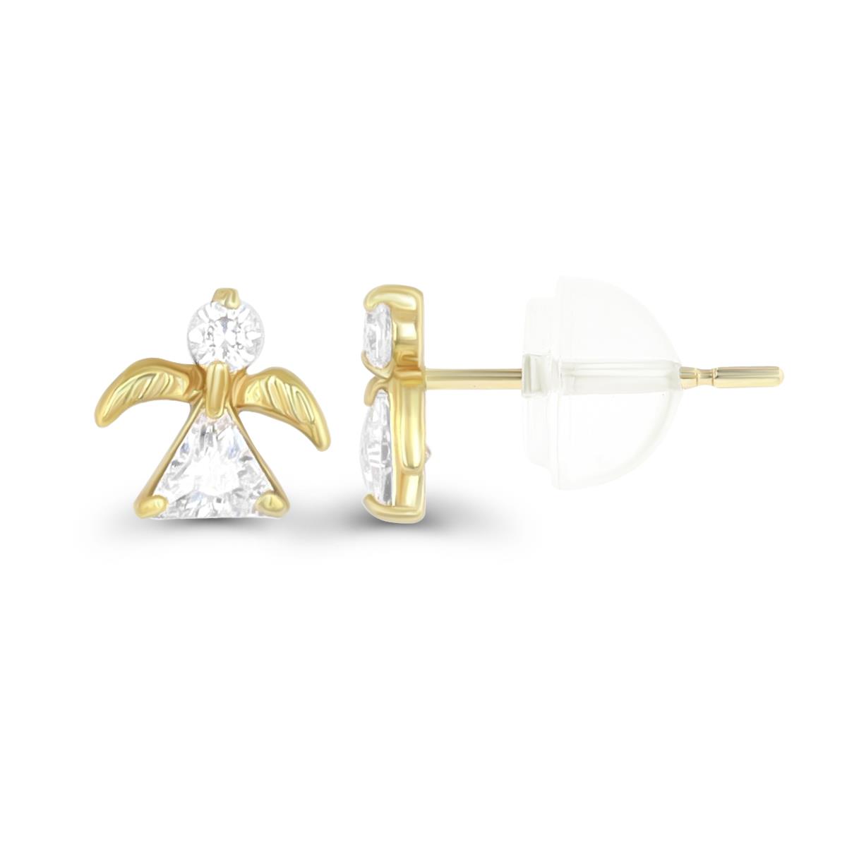 10K Yellow Gold 6.5mm Round and Trillion Little Angel Stud Earring