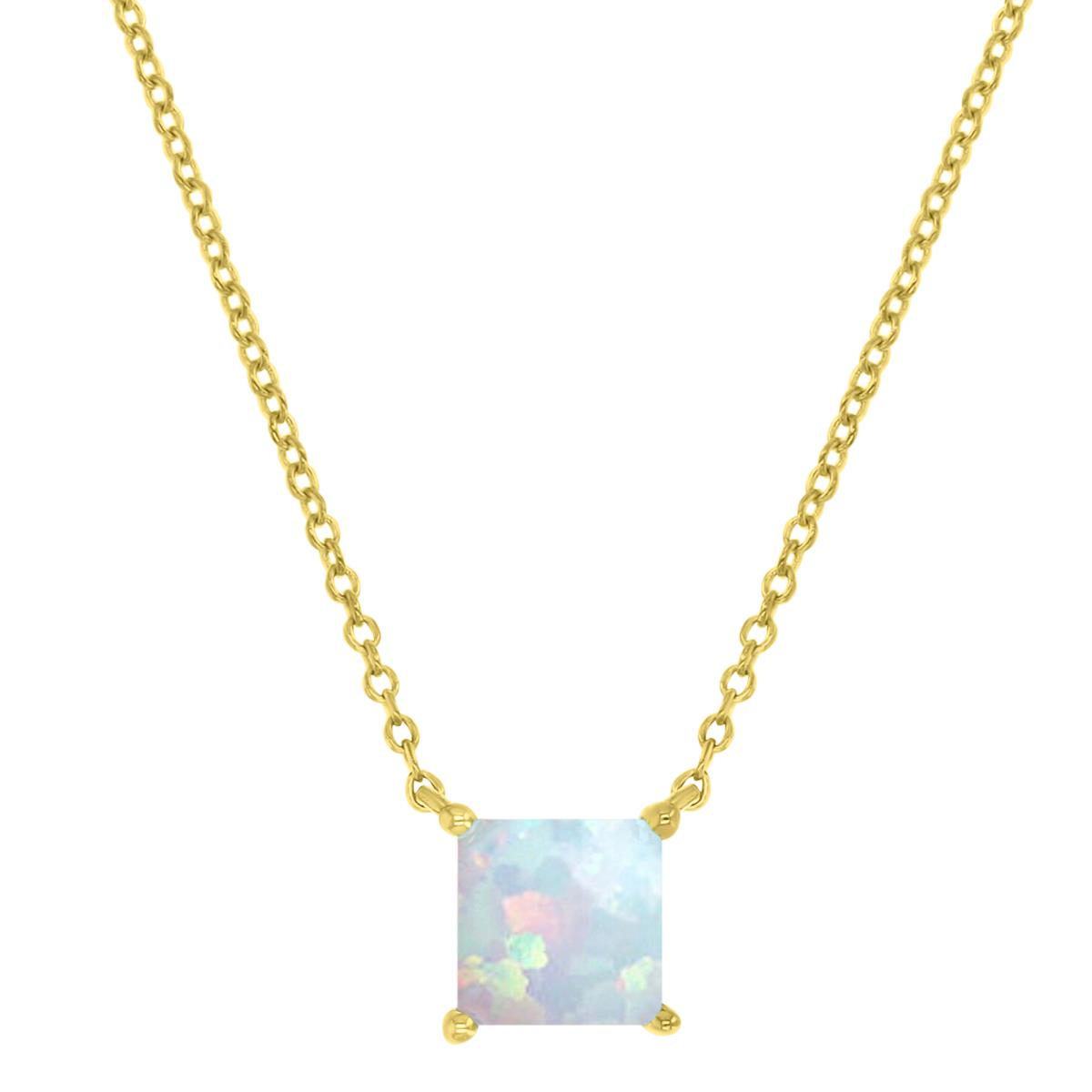 Sterling Silver Yellow 6mm Princess Cut Created Opal 16+2" Solitaire Necklace