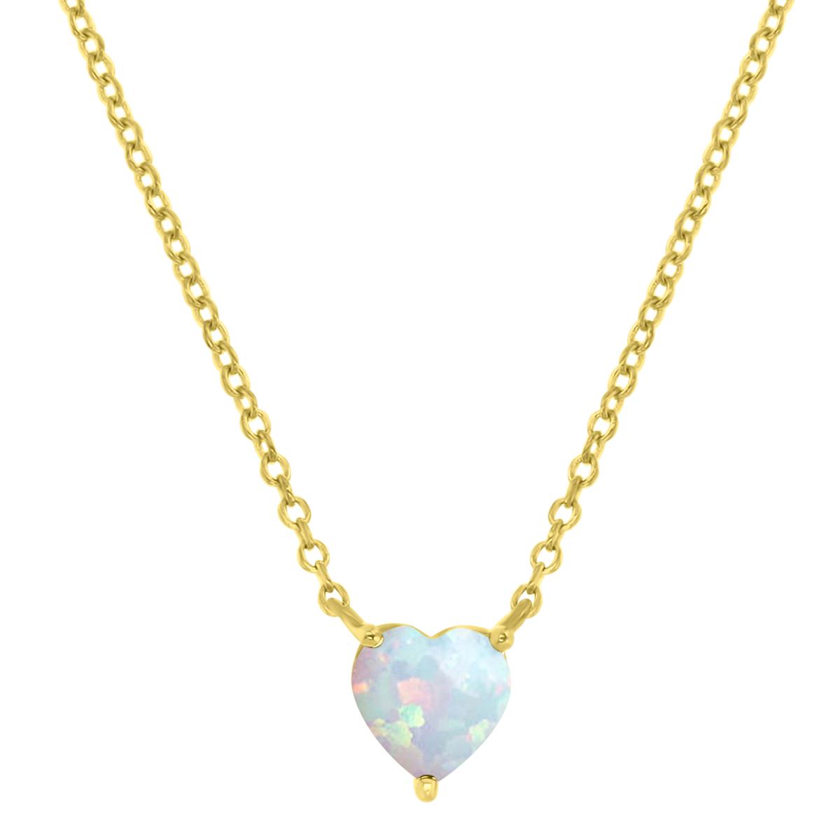 Sterling Silver Yellow 6mm Heart Cut Created Opal 16+2" Solitaire Necklace